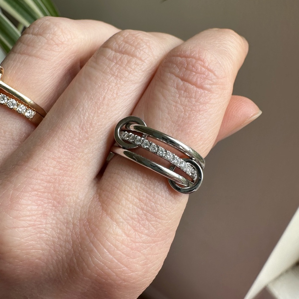 Kuololit 925 Silver and Moissanite Spinelli style ring sz 7.5